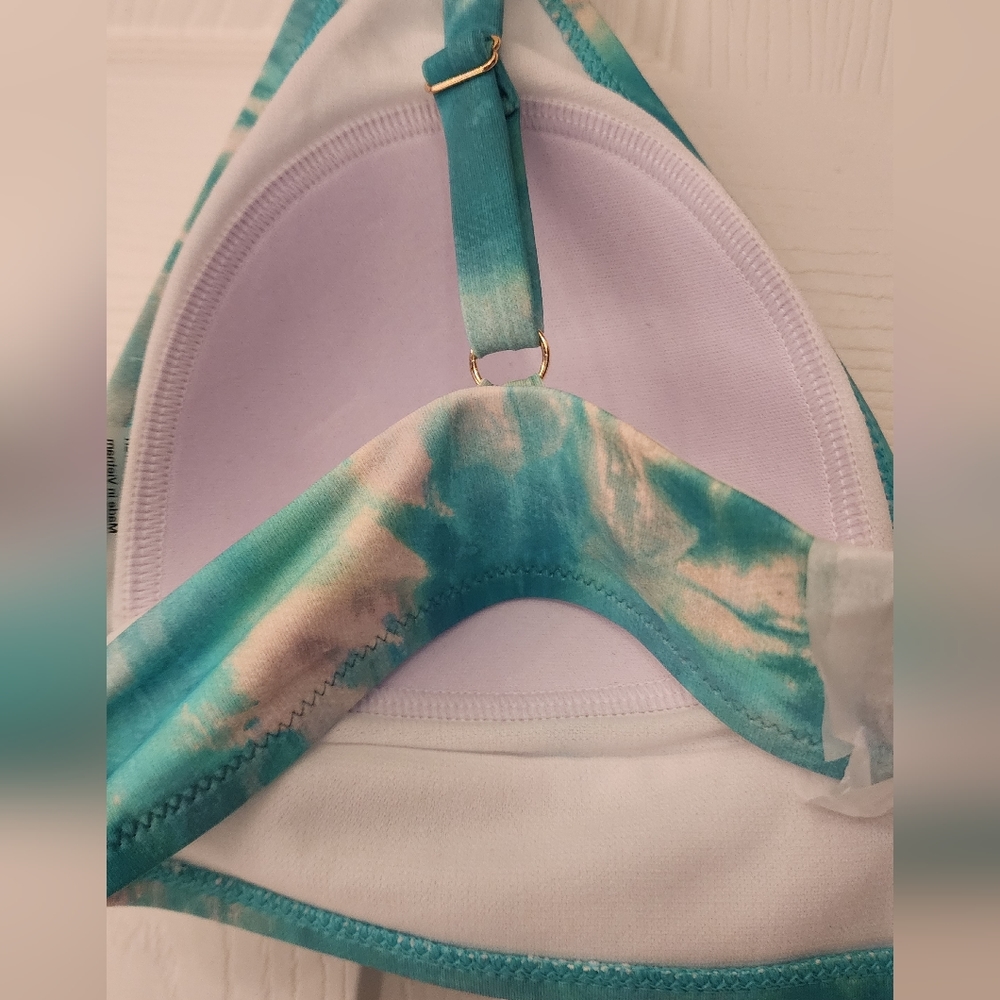 Calme by Johnny Was Bikini Top in Blue multi tie-dye adjustable size XS - Picture 7 of 9